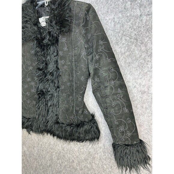 VTG Lobi Lobi Black Genuine Leather Penny Lane Embroidered Quilted Jacket Size M - Picture 4 of 13
